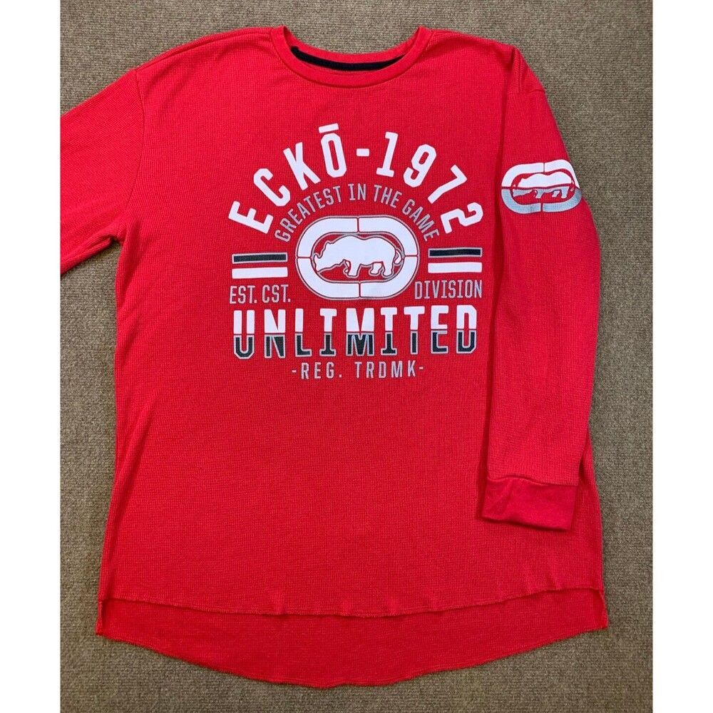 Ecko Unltd Thermal Shirt Mens 2XL Long-Sleeve Big Logo Spellout‎ Knit Pullover